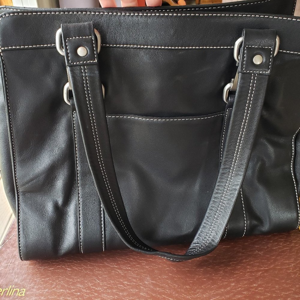 Perlina Soft Black Leather Briefcase/Tote